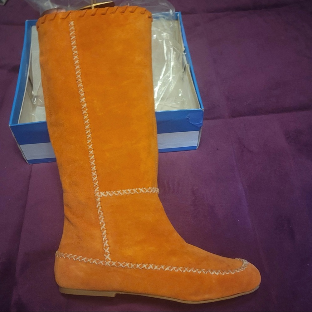 NEW in box Womens Jeffrey Campbell Orange Suede “ KATE” Boot  sz. 10M